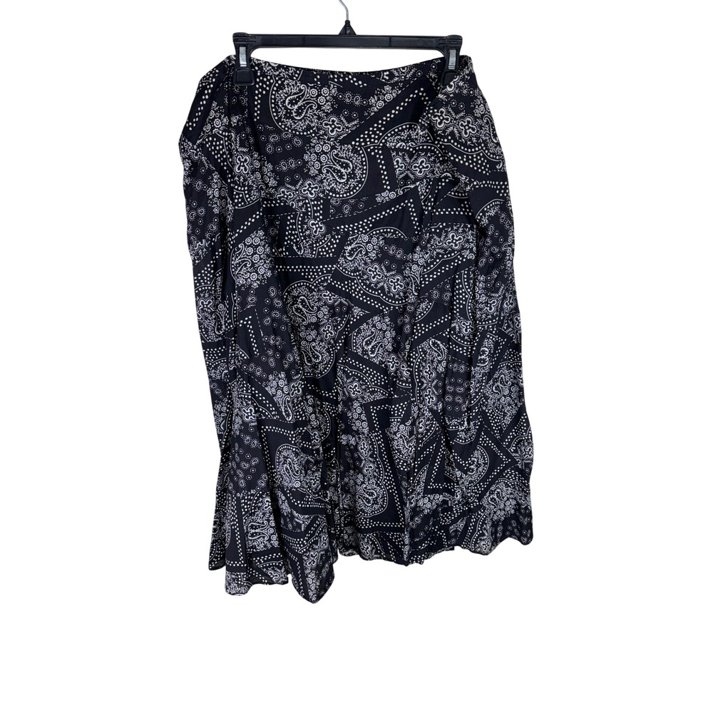 Lauren Ralph Lauren Black White Bandana Paisley Cotton Ruffle Midi Skirt 20W